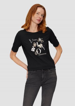 s.Oliver Elastisches T-Shirt mit Frontprint - schwarz