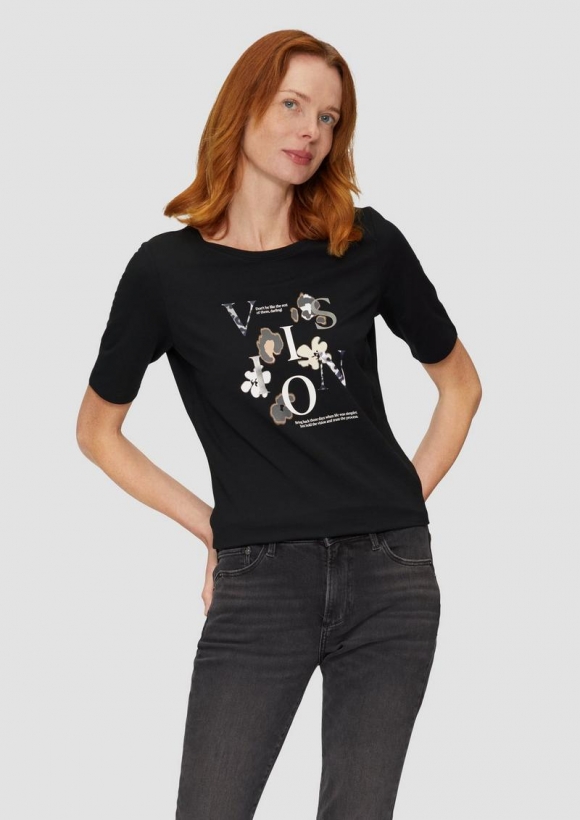 s.Oliver Elastisches T-Shirt mit Frontprint - schwarz