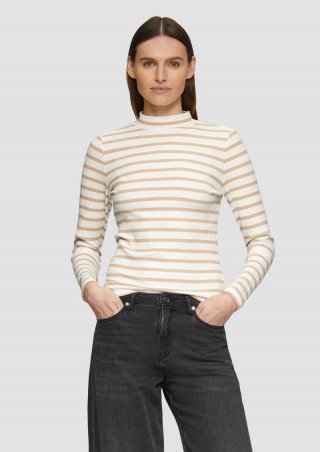 s.Oliver Langarmshirt mit Rippstruktur und Stehkragen - sandstein