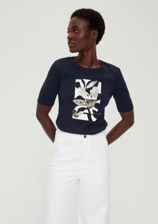 s.Oliver Baumwollshirt mit glänzendem Frontprint - navy