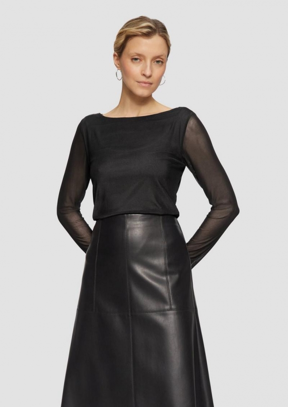 s.Oliver Longsleeve aus Mesh im Slim Fit - schwarz