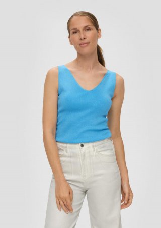 s.Oliver Ärmelloses Stricktop mit Metallicgarn - azurblau