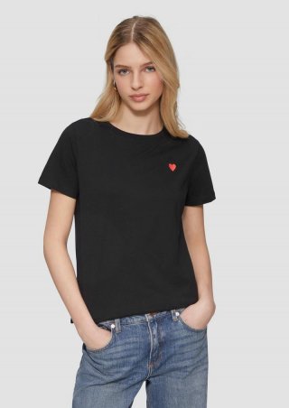s.Oliver Jerseyshirt mit Herz-Stickerei - schwarz