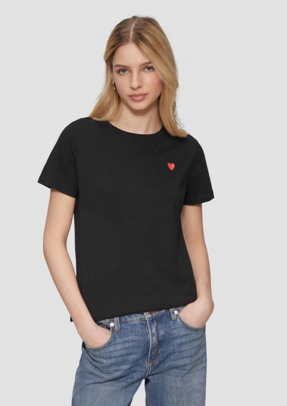 s.Oliver Jerseyshirt mit Herz-Stickerei - schwarz