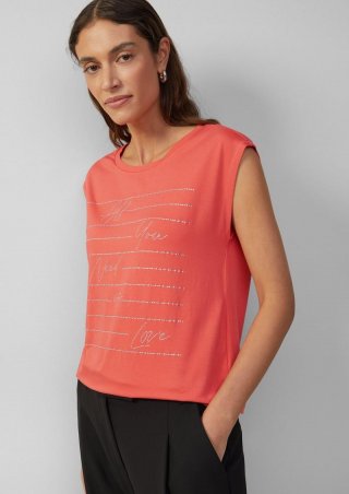s.Oliver T-Shirt im Relaxed Fit mit Glitzer-Artwork - granatapfel