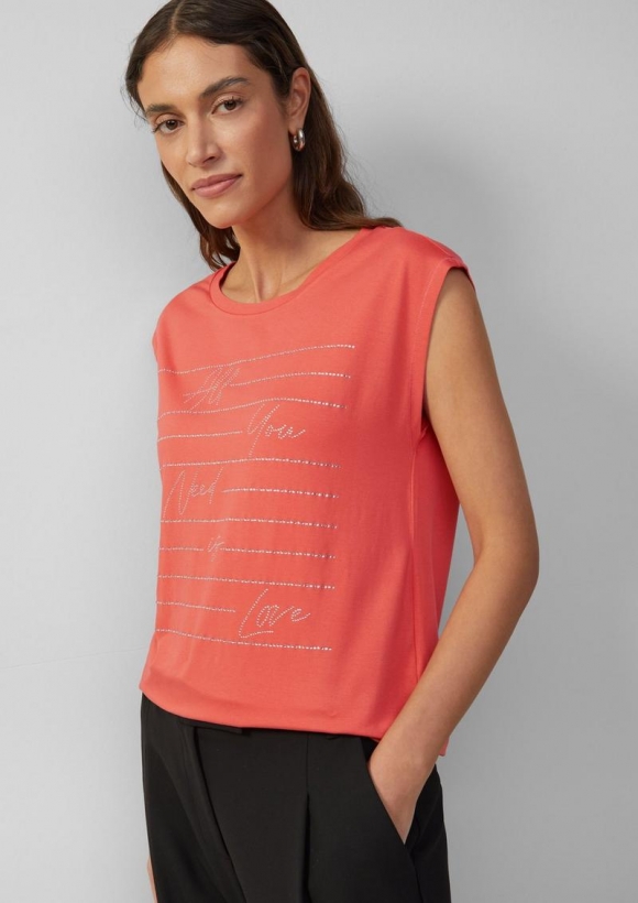 s.Oliver T-Shirt im Relaxed Fit mit Glitzer-Artwork - granatapfel