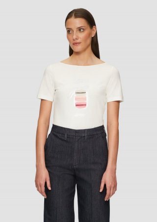 s.Oliver T-Shirt mit Metallicprint auf der Front - creme