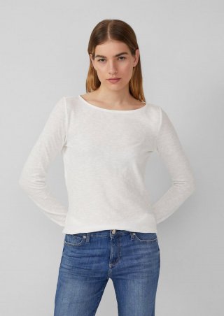 s.Oliver Slim-Fit-Longsleeve aus Baumwollslub mit U-Boot-Ausschnitt - ecru