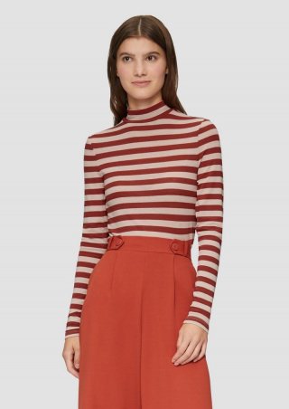 s.Oliver Gestreiftes Longsleeve im Slim Fit - perlmuttrosa