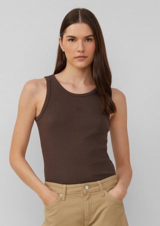 s.Oliver Ripp-Top im Slim Fit mit Stickerei - mokka