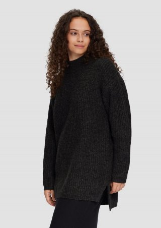 s.Oliver Weicher Strickpullover mit Rippstruktur - schwarz