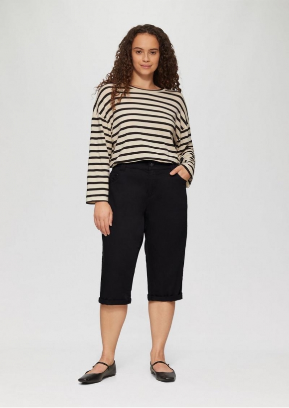 s.Oliver Elastische Capri-Hose aus Baumwoll-Satin - schwarz