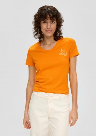 s.Oliver T-Shirt im Slim Fit mit Print-Detail - orange