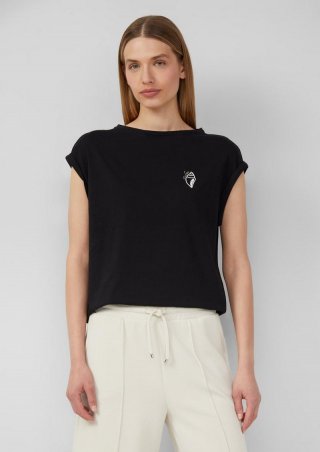 s.Oliver Relaxed-Fit-Shirt mit Print und überschnittenen Schultern - schwarz