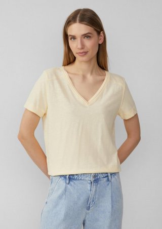 s.Oliver T-Shirt aus Flammgarn mit V-Ausschnitt - helles zitrone