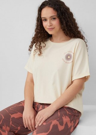 s.Oliver Lockeres T- Shirt mit Ärmelaufschlag und Frontprint - helles sand