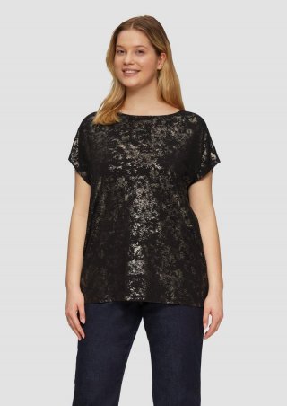 s.Oliver T-Shirt mit Glitzer-Frontprint - schwarz