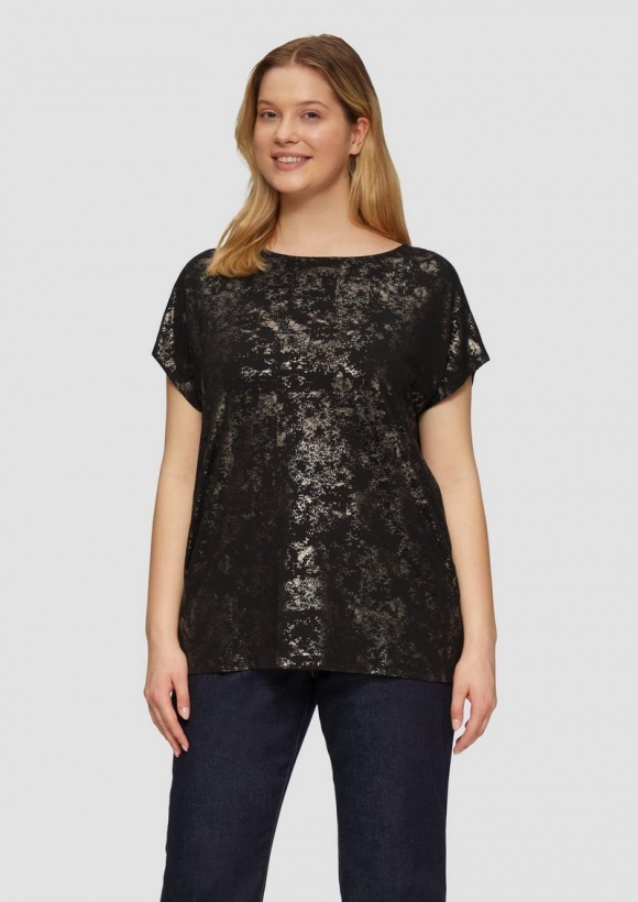 s.Oliver T-Shirt mit Glitzer-Frontprint - schwarz