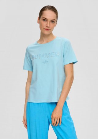 s.Oliver T-Shirt aus Baumwollstretch mit Paillettenstickerei - arktisblau