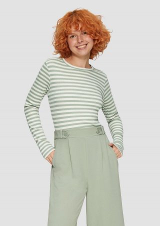 s.Oliver Geripptes Longsleeve im Slim Fit - salbeigrün