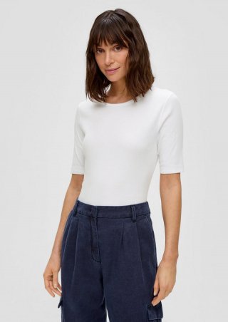 s.Oliver T-Shirt mit Rippstruktur - weiß