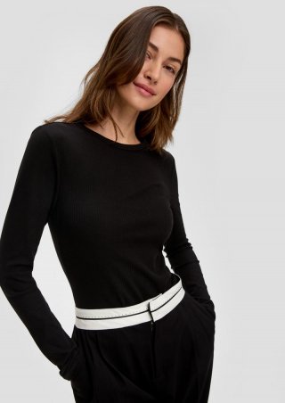 s.Oliver Geripptes Longsleeve im Slim Fit - schwarz