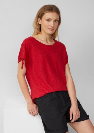s.Oliver T-Shirt mit Flammgarnstruktur und Raffung - mohnrot