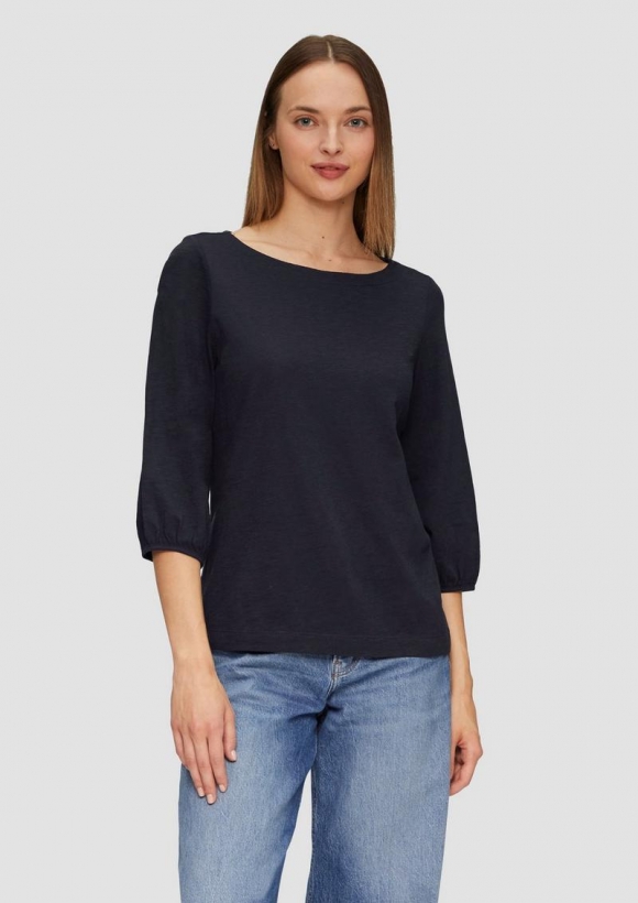 s.Oliver Baumwollshirt mit U-Boot-Ausschnitt - navy