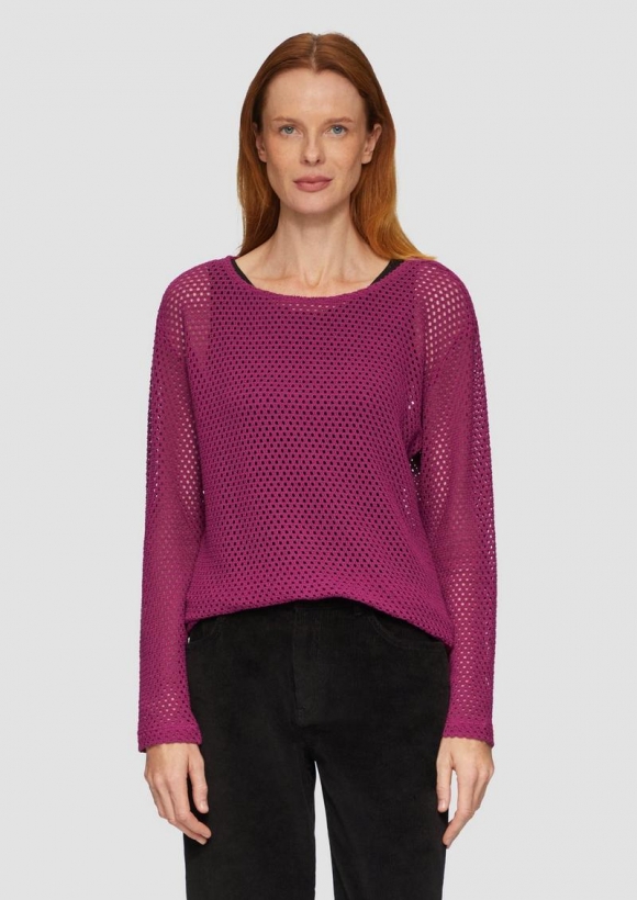 s.Oliver Langarmshirt aus Ajour-Jersey - burgund