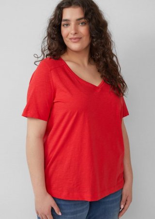 s.Oliver T-Shirt aus Flammgarn mit V-Ausschnitt - rot