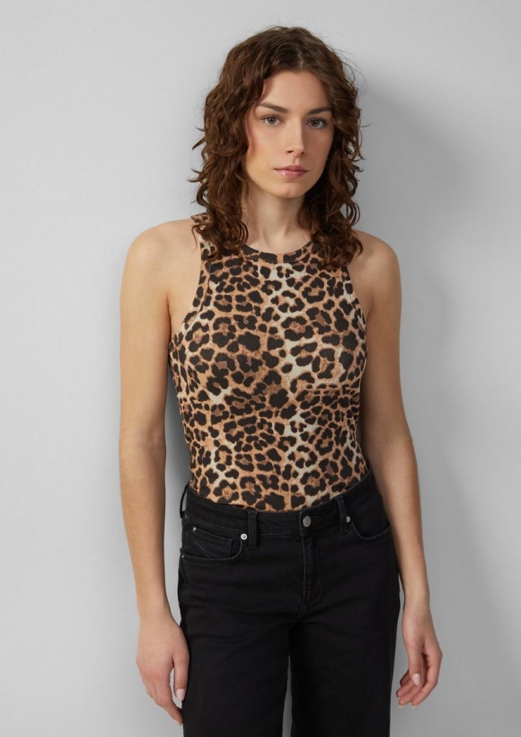 s.Oliver Geripptes Tanktop mit All-over-Print - schwarz