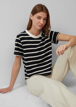 s.Oliver Verkürztes Baumwoll-T-Shirt mit Streifen - schwarz