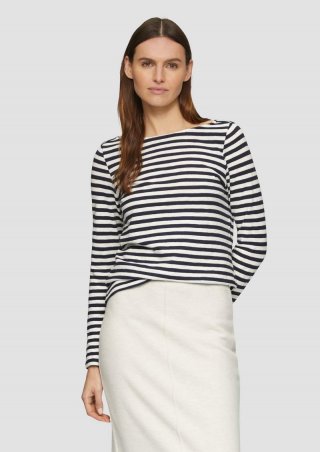 s.Oliver Geringeltes Langarmshirt aus Flammgarn mit U-Boot-Ausschnitt - navy