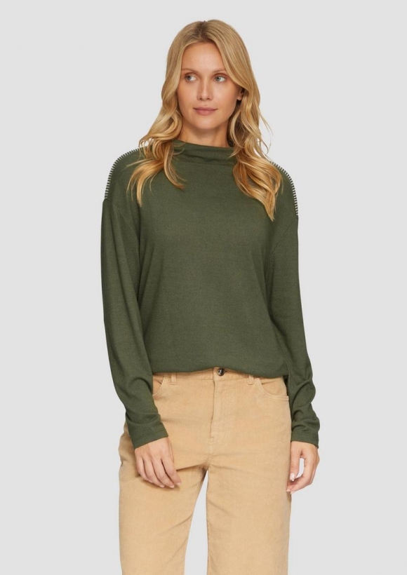 s.Oliver Longsleeve aus gebürstetem Jerseystrick - olivgrün