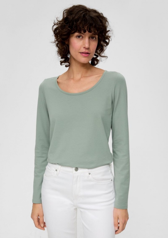 s.Oliver Longsleeve aus Baumwollstretch - salbeigrün