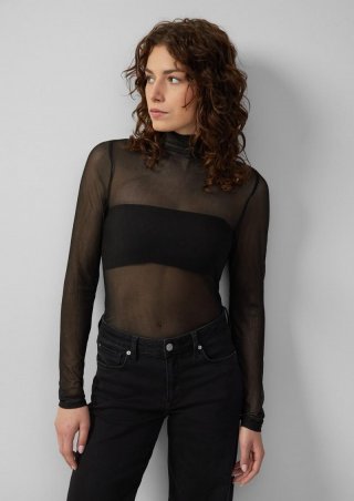 s.Oliver Meshshirt mit Stehkragen - schwarz