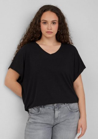 s.Oliver Locker geschnittenes T-Shirt aus Leinenmix - schwarz