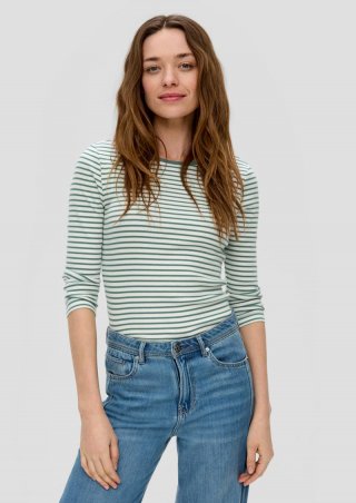 s.Oliver Gestreiftes Shirt aus Baumwoll-Stretch mit Rückenausschnitt - helles petrol