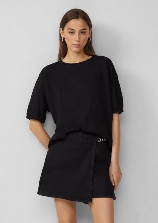 s.Oliver Loose Fit T-Shirt mit Gummibund an den Ärmeln - schwarz