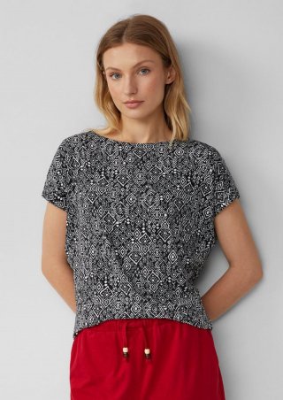 s.Oliver Fließendes T-Shirt aus Viskosemix mit All-over-Muster - schwarz