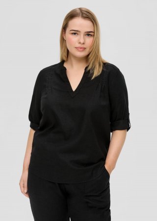s.Oliver Leinenbluse mit 3/4-Arm und Raffung - schwarz
