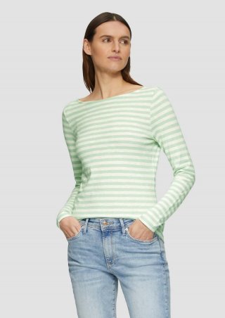 s.Oliver Geringeltes Langarmshirt aus Flammgarn mit U-Boot-Ausschnitt - minze