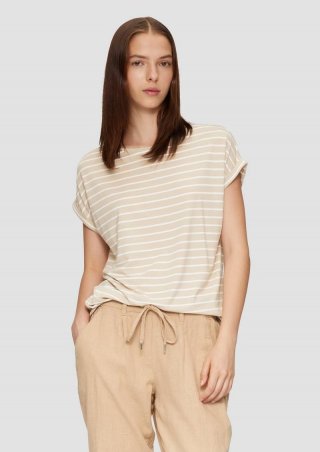 s.Oliver T-Shirt aus Lyocellmix mit Ringelmuster - beige