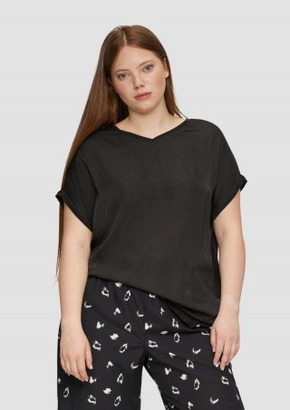 s.Oliver Fabricmix-Shirt im Loose Fit mit V-Ausschnitt - schwarz