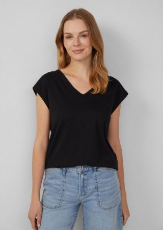 s.Oliver T-Shirt mit V-Ausschnitt und Rücken-Detail - schwarz