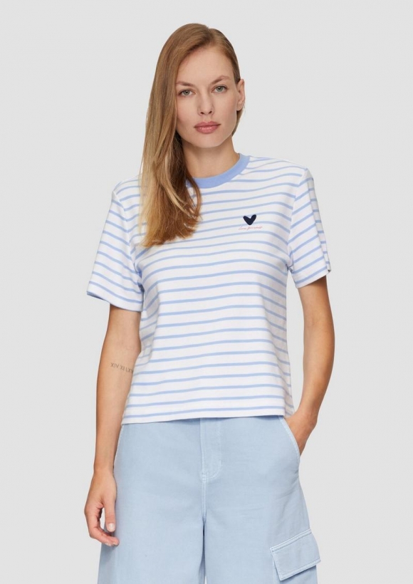 s.Oliver Ringelshirt mit Stickerei - hellblau
