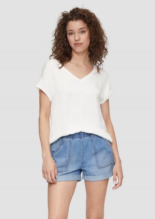 s.Oliver Fabricmix-Shirt im Loose Fit mit V-Ausschnitt - ecru