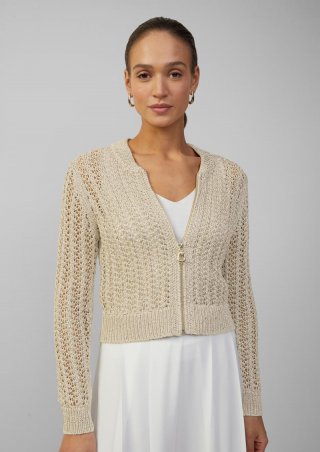 s.Oliver Blouson aus Ajourstrick mit Pailletten - beige
