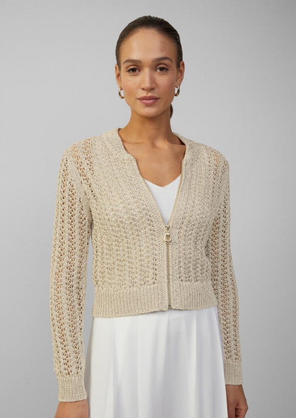s.Oliver Blouson aus Ajourstrick mit Pailletten - beige
