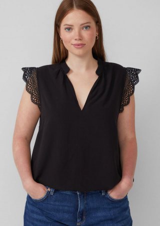 s.Oliver Blusentop mit Spitzendetail - schwarz